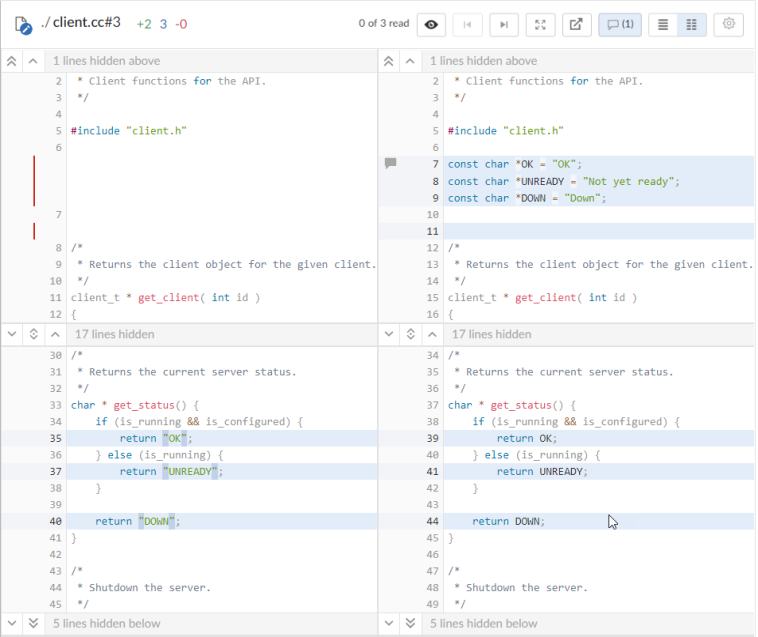 Image of a Swarm review side-by-side diff